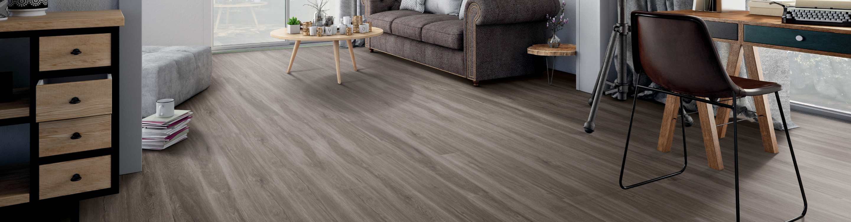 Gray Vinyl Plank Flooring in Living Room